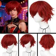 Perruque avec frange droite courte et volumineuse, perruque de cosplay unisexe pour anime, disponible en plusieurs couleurs, perruque avec frange en fibre synthétique résistante à la chaleur, apparence naturelle, haute densité, sans colle nécessaire, confortable à porter, fabriquée en fibre résistante à la chaleur, pour le quotidien, les vacances, les fêtes de Noël, les accessoires de scène, cadeau idéal - Multicolore - Voir 28