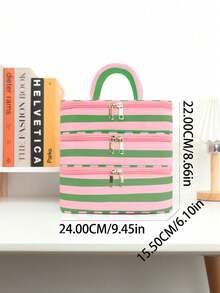 1 pieza (bordado personalizado) Bolsa de viaje para cosméticos de terciopelo con estampado de lazo rosa, bolsa para toallas sanitarias, artículo esencial para viajes cortos, set organizador de viaje, set de cubos de embalaje, set organizador de equipaje, útiles escolares, artículos esenciales para dormitorio - Multicolor - Ver 3