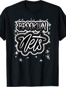 Brooklyn Nets Airbrush Logo T-Shirt - 黑色 - 查看 1