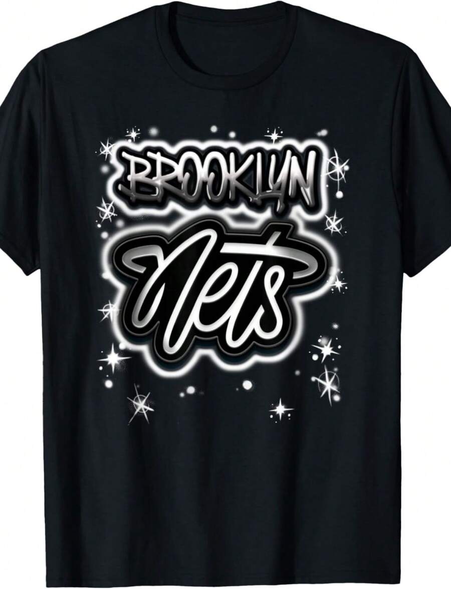Brooklyn Nets Airbrush Logo T-Shirt - 黑色 - 查看 1