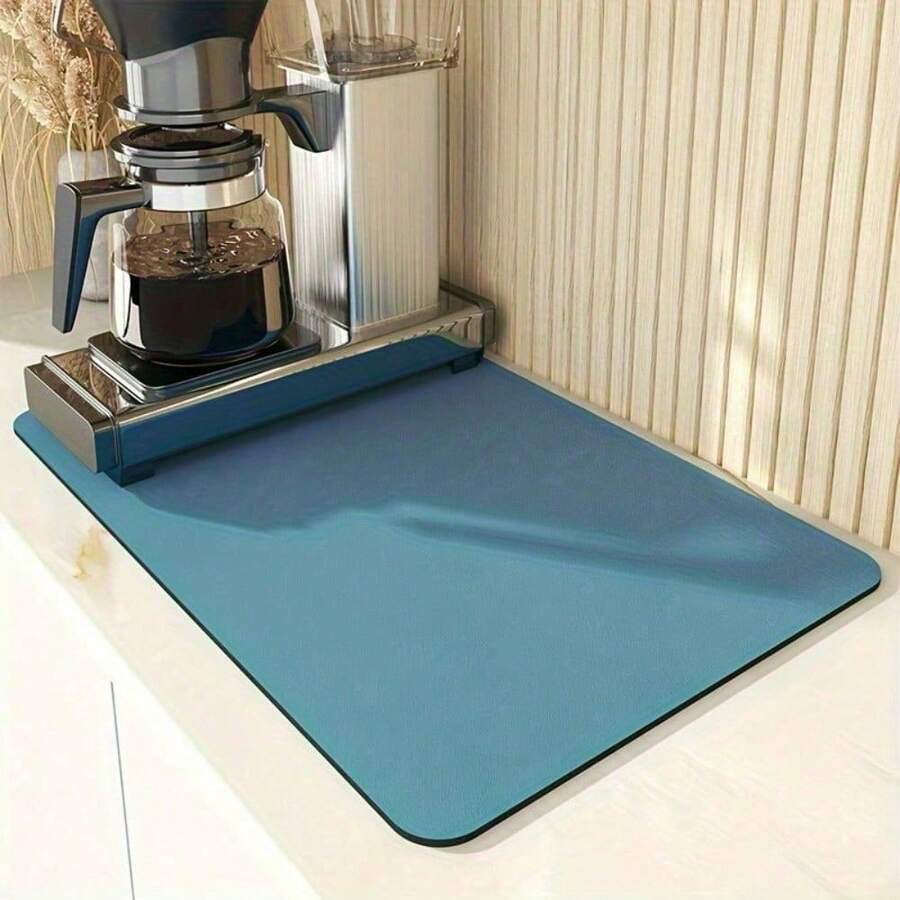 1pcs Kitchen Countertop Dishwashing Mat, Heat-Resistant Drainage Mat, With Anti Slip Rubber Bottom, Super Absorbent Drainage Mat, Suitable For Home Kitchens, Restaurants, Cafes, Etc. - Màu xanh hải quân - Xem 1