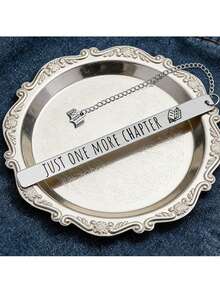 1pc Stainless Steel Bookmark "Read One More Chapter" Engraved Pendant, Fun Reading Accessory For Book Lovers - D - View 6