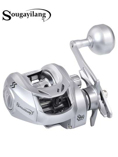 SOUGAYILANG Moulinet de pêche à lancer 6,3:1 19+1 roulements à billes en CNC en aluminium et engrenage d'entraînement en alliage. Traînée max. 8 kg, frein magnétique réglable, poignée sphérique ergonomique pour la pêche en eau douce, black bass et truite