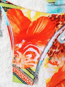 Allover Print Cute Bohemian Tie Back Knotted Bikini, Vacation Beach Wear, Spring/Summer - Multicolor - View 8