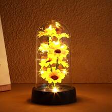 1个家居装饰人造向日葵夜灯，带塑料罩，向日葵造型台灯，女孩房装饰花朵夜灯，适合作为情人节礼物、母亲节礼物、卧室装饰夜灯