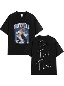 Singer TINI STOESSEL Futtura'S New Album 2025 Tour Graphic T-Shirt |   Unisex Harajuku Style Short-Sleeved T-Shirt, Crew Neck, Casual Fit, Regular, Suitable For All Seasons, Slight Stretch Fabric. - 黑色 - 查看 2