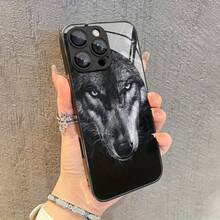 Funda de Teléfono de Vidrio con Patrón de Lobo Malvado de Personalidad Negra para iPhone 16/16Pro/16ProMax/16Plus/16E/15/15Plus/15Pro/15Promax, 14/14Plus/14Pro/14Promax, 13/13Pro/13Promax, 12/12Pro/12Promax, 11/11Pro/11ProMax, con Protección de Lente, Apariencia Hermosa y Elegante - Colores mixtos - Ver 2
