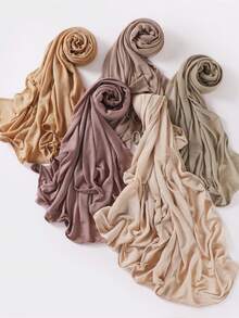 1条女士纯色褶皱休闲围巾，弹性透气针织发带，保暖防晒披肩 - 多色 - 查看 5