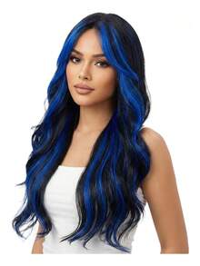 TendenciaPeluca Rizada Larga Con Mechas Azul Marino/negras Y FlecoCalidad premium - 1 - Ver 2