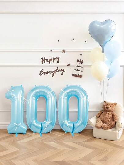 24pcs/Set Pearlescent Blue Number Balloons For Birthday, Includes 40-Inch Pearlescent Blue Number Balloons, White Ribbon Bows, Suitable For 100 Days, Birthday Party, Baby Shower, Blue Birthday, Indoor/Outdoor Photography Props