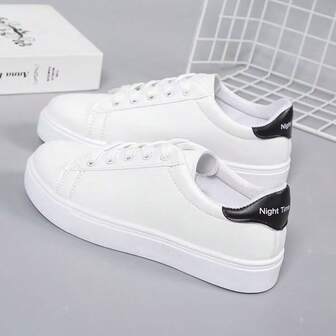 Women's Breathable Comfortable Lightweight Lace-Up Flat Design Multifunctional Sports Sneakers, Suitable For Autumn/Winter And All Seasons