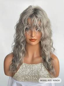 Women's Black Wig, 18-Inch Medium-Length Layered Curly Style, Made Of Heat-Resistant Synthetic Fiber, Basic Style With Bangs, Rose Net Cap, 150% Hair Density, Suitable For Daily Wear And Parties. - Multicolor - View 9