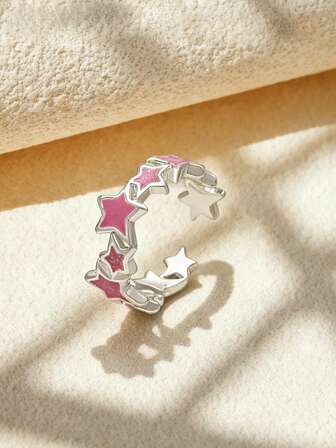 1pc Fashionable Multicolor Ring, Oil Drop Star Decor Finger Ring, Suitable For Women's Daily Wear