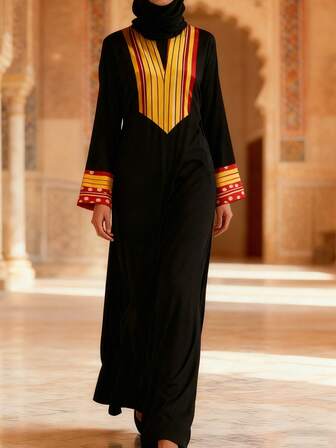 Bata de manga larga con cuello alto y estampado, vestido de noche de estilo de Oriente Medio, abaya musulmana