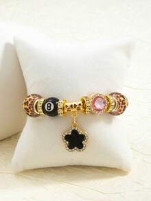 1pc Fashion Rhinestone Beaded Pendant Charm Bracelet With Bow, Clover, Star, Football, Cross Designs For Women - Multicolor - View 4