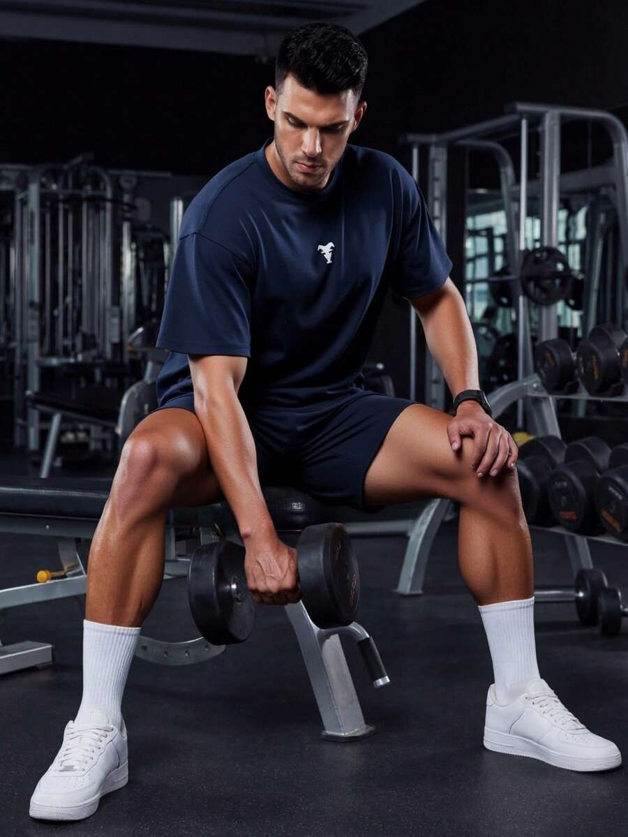 VitaFith European And American Style Men's Fashion Sports & Fitness, Outdoor Running Exercise, Versatile Printed & Solid Color Plus Size Activewear Summer - Navy Blue - View 1