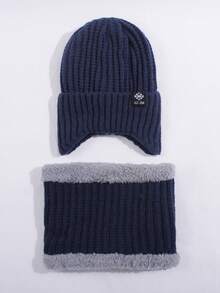 1 Set Teenage Knitted Hat & Scarf Set - Thermal Lined, Warm, Cute For Daily Wear, Ribbed Knit Design - Hat + Scarf - View 2