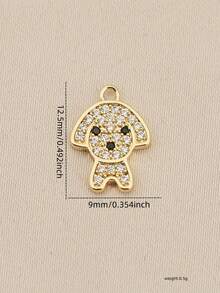 3 个 DIY 小狗吊坠饰品，微镶锆石，18K 镀金，可爱动物半成品配件
