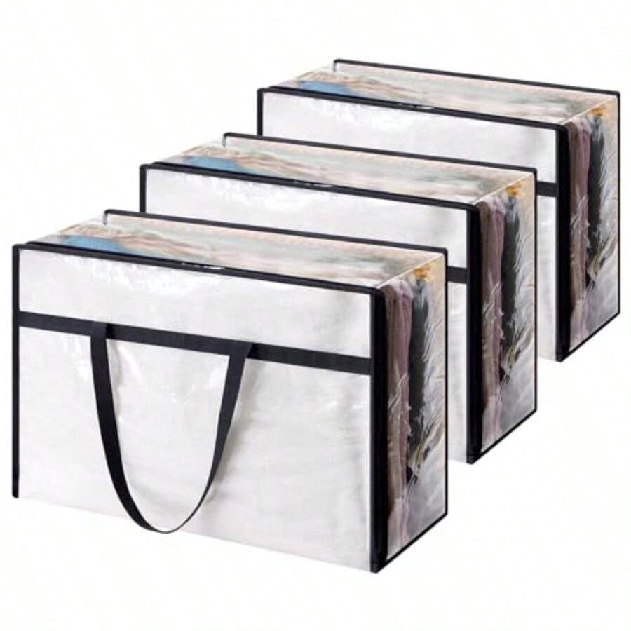 XGTLifewit 3 Piezas Bs para Guardar Ropa Tranrentes 60L Bs Almacenaje Ropa Pble de PVC Cajas Almacenaje con Asas Organizador Arma Para Mantas Ropa etes Muza Li - Transparente - Ver 1