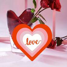 Valentines Day Decorations Set Of 4, Wooden 2D Heart Sign, Tiered Tray Decor For Home Holiday Party - Burgundy - View 1