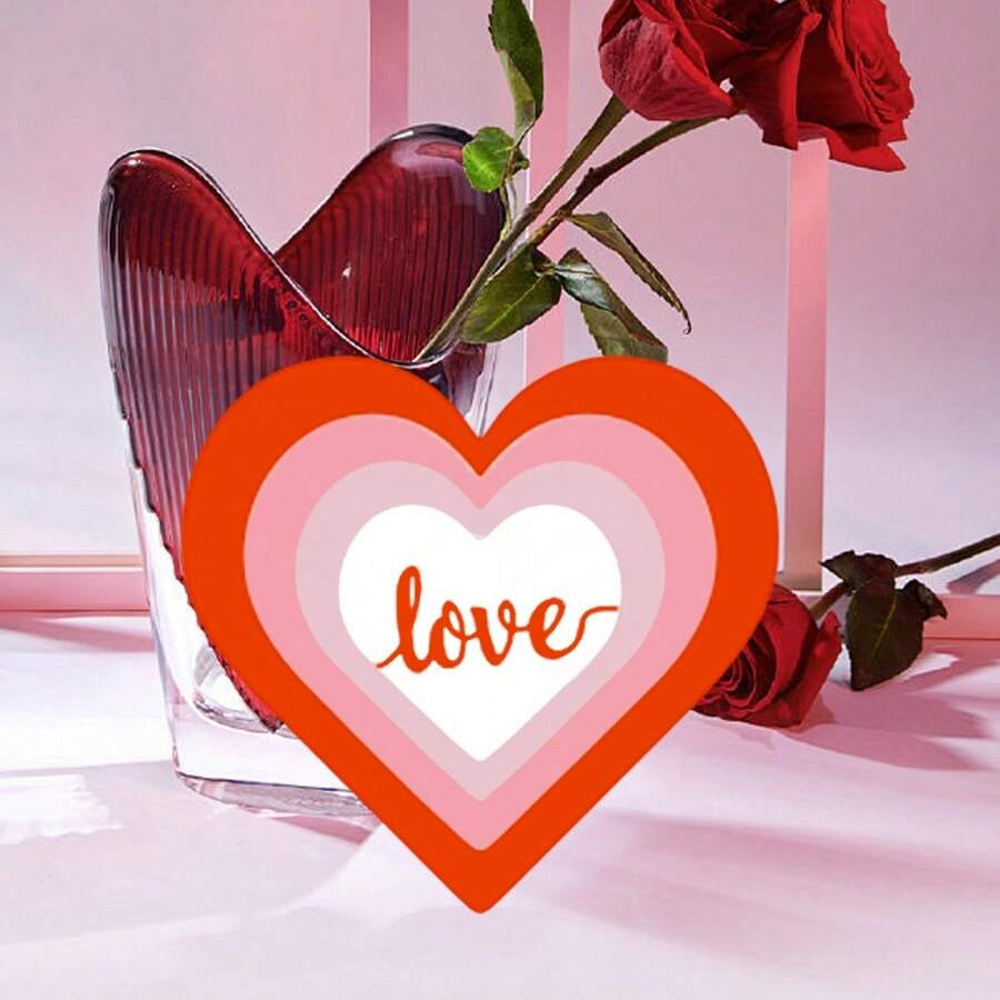 Valentines Day Decorations Set Of 4, Wooden 2D Heart Sign, Tiered Tray Decor For Home Holiday Party - Burgundy - View 1