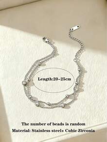 1pc Stainless Steel Rhinestone Beach Anklet, Fashionable And Charming For Women - Double Anklet - View 4