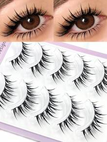 Asiteo 5 Pairs Cartoon Style Moisturizing False Eyelashes, Cute Girl Style Pointed False Eyelashes, Full Strip Lashes, Suitable For Beginners, Daily Wear, Beginner-Friendly, Reusable - Spiky Manga Lashes - View 3