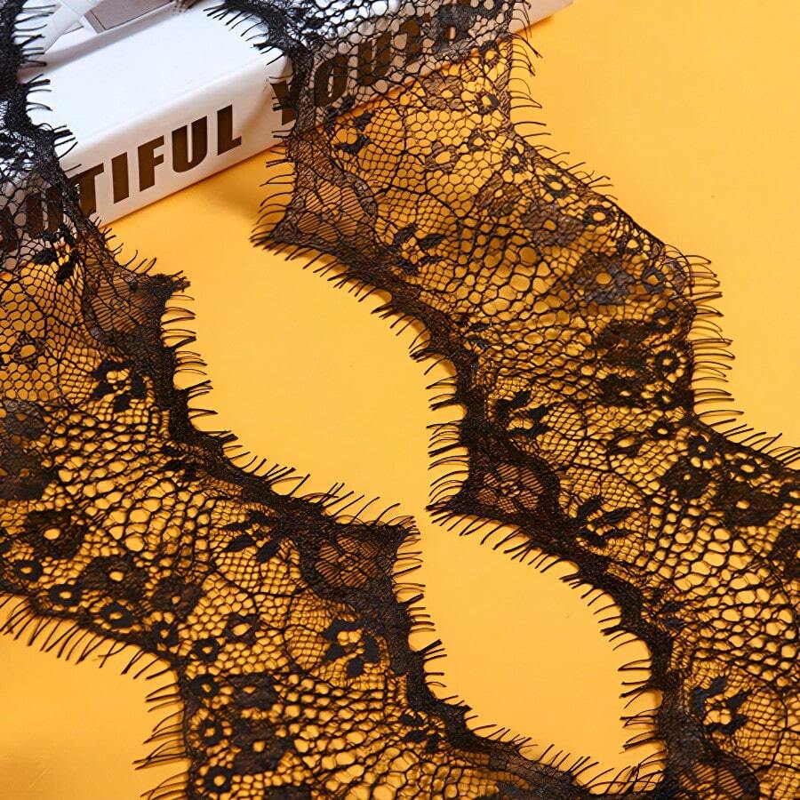 10cm Wide Fashionable Eyelash Lace Trim, Black & White Mesh Fabric, Suitable For Sewing, Crafts, Clothing, Home Decor And Wedding Decoration - Multicolor - View 1