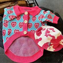 1件心形图案针织宠物毛衣，适合秋冬季犬猫穿着。 - 彩色 - 查看 2