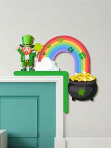 St. Patrick's Day Door Decor - Clover & Rainbow Door Frame, St. Patrick's Day Decoration, Fun Door Ornament, Wooden Sign, Front Door Decor, St. Patrick's Day Party Decoration (Vibrant) - Green - View 1