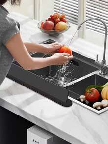 超长 20.5 英寸硅胶防溅垫和水槽垫，速干设计，防滑、防刮擦、防溅屏障，多功能厨房和浴室水槽保护垫，可用洗碗机清洗，易于清洁，水槽垫。