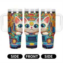 Bitcoin Cat Car Cup - Cute Cryptocurrency Cat Driving Retro Truck Design, 40oz Stainless Steel Insulated Cup With Handle And Straw, Double-Layer Vacuum Insulation, Spill-Proof Lid - Suitable For Home, Office, Gym, Travel - Gift For Bitcoin And Cat Lovers, Fitness Water Bottle, Bright Patterns, Durable Drink Container, Large Capacity Mug, Suitable For Fitness Enthusiasts - 1個 - 查看 2