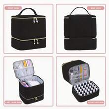 Nail Polish Organizer Bag - Double-Layer Design, Portable Travel Organizer For Nail Tools And Accessories, Made Of Easy-To-Clean Nylon, Available In Multiple Colors. - Black - View 4