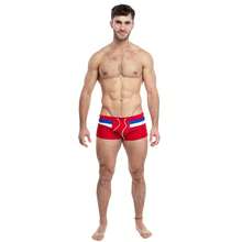 TADDLEE Mens Stripe Swim Briefs Retro Swimwear Sexy Bikini Swimsuit Print Bathing Suit - Đỏ - Xem 7