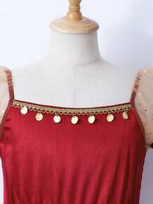 女童优雅缎面亮片网纱公主裙，适合春夏穿着 - 彩色 - 查看 3