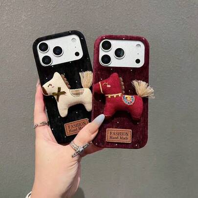 New Design 4-Sided Full Coverage Plush Horse Phone Case Compatible With Apple 17 Pro Max, 16, 15 Plus, 14, 13, 12, 11 Pro Max Series