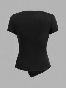 Women's Casual Butterfly Print Short Sleeve All-Match Fitted T-Shirt, Minimalist INS Design, Versatile Daily Wear Summer - White, Brown, and Black - View 6