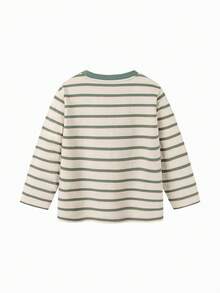 mini bala Camiseta de manga larga de algodón para niñas, diseño de bloques de color, algodón peinado, top básico para primavera - Tono verde café - Ver 4