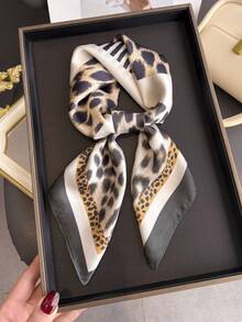 1条复古豹纹印花丝质方巾，68厘米，可作头巾、包带，适合海滩、街头、日常、度假、商务、时尚装饰丝带、节日等场合。 - FG112-1 黑色 - 查看 2