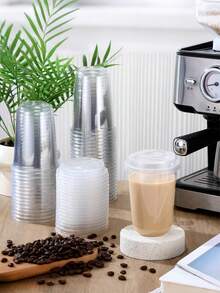 16oz Iced Coffee Cup With Lid, Clear Plastic Cup With Straw-Free Drinking Lid, Round Bottom Takeaway Cup, Suitable For Iced Coffee, Juice, Smoothie, Cold Drinks - Multicolor - View 3