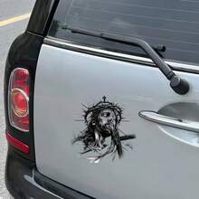 Jesus Faith Vinyl Decal - Striking Black & White Design With Crown Of Thorns, Cross, And Dramatic Mountain Backdrop - Perfect For Cars, Laptops, Windows, And More - Durable Self-Adhesive Sticker For Indoor & Outdoor Use, Indoor Outdoor Decal | Striking Visual Effect | Glossy Finish - A - View 4