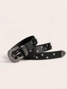 1 pieza Cinturón de mujer con estilo occidental y tachuelas con forma de estrella - Negro - Ver 2