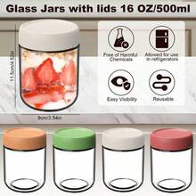 XGHJuego de 4 Piezas Frascos de d con Tapa ermé 500ml Overnig Oa Jar para Dulces Yogur Ensaladas y Almacenamiento de Alimentos Secos/Líquidos Diseño ble - como en la foto - Ver 2