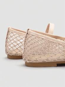 ADAMUMU 黑色网面编织玛丽珍鞋，简约优雅风格，金属搭扣，透气网面编织纹理，舒适平底，女士休闲通勤简约风鞋履 - 杏色 - 查看 7