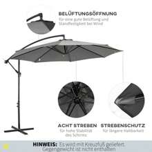 Crank-Operated Parasol With Steel Frame And Polyester Fabric, Grey, Ø2.95 X 2.45 M, For Garden, Terrace, Balcony - Grey - View 5