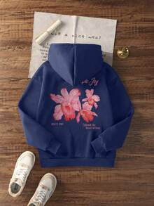 Women's Casual Graphic Print Loose Fit Thermal Lined Sweatshirt, Winter - Navy Blue - View 4
