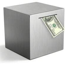 1 قطعة بنك من الفولاذ المقاوم للصدأ باللون الأسود - حل آمن للميزنة والادخار، تصميم مقاوم للتلاف - اكسسوار تخزين للمكتب للكبار