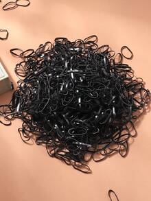 500pcs Transparent Black Solid Color Disposable Elastic Hair Bands, Medium Thick Rubber Bands, Versatile Casual Everyday Elastic Hair Ties For Women & Girls Head Accessories - Black - View 4