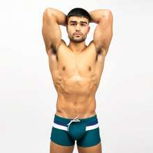 TADDLEE Mens Stripe Swim Briefs Retro Swimwear Sexy Bikini Swimsuit Print Bathing Suit - 綠色 - 查看 2
