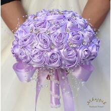 Ramo de novia con broches brillantes ramo redondo de flores artificiales de rosa en tono morado claro para novia dama de honor boda quinceañera 6.3 - Morado claro + Mini (diámetro de 16 cm) - Ver 2